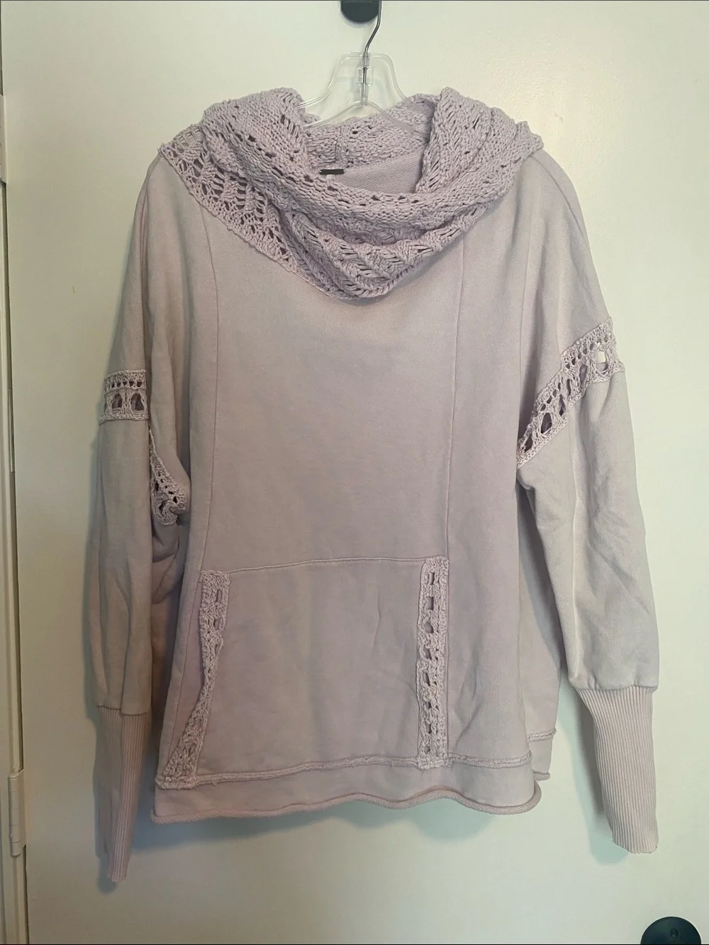 Free People Lavender Crochet-Trim Cowl Pullover Sweater - Women